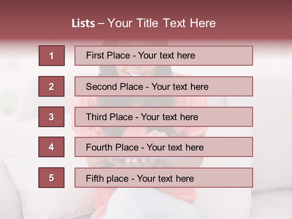 A Woman Sitting On A Couch Holding A Tablet PowerPoint Template