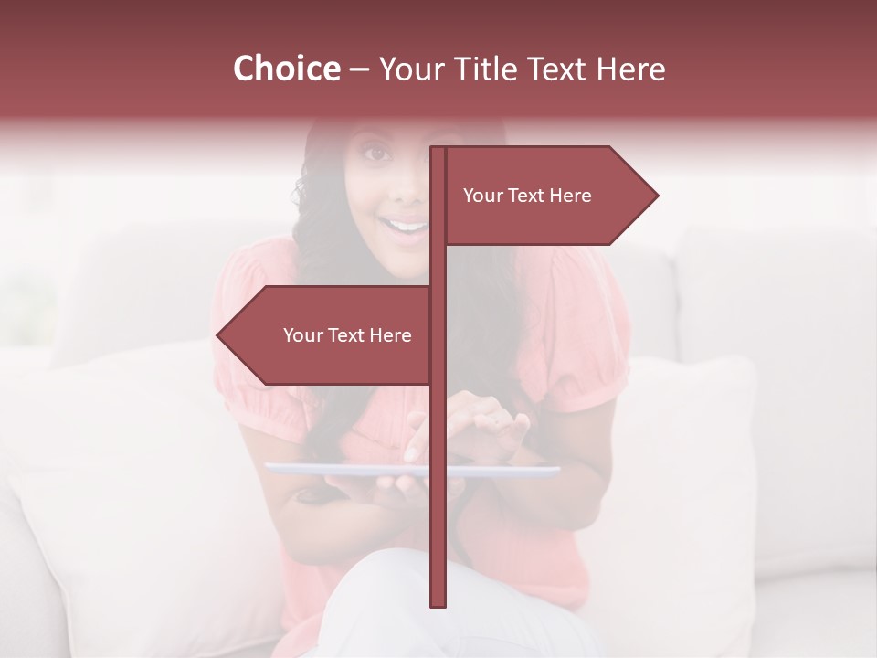A Woman Sitting On A Couch Holding A Tablet PowerPoint Template