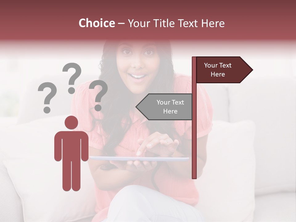 A Woman Sitting On A Couch Holding A Tablet PowerPoint Template