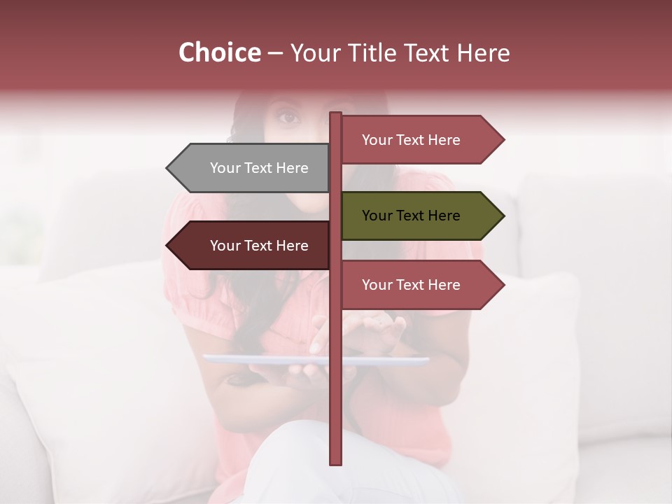A Woman Sitting On A Couch Holding A Tablet PowerPoint Template
