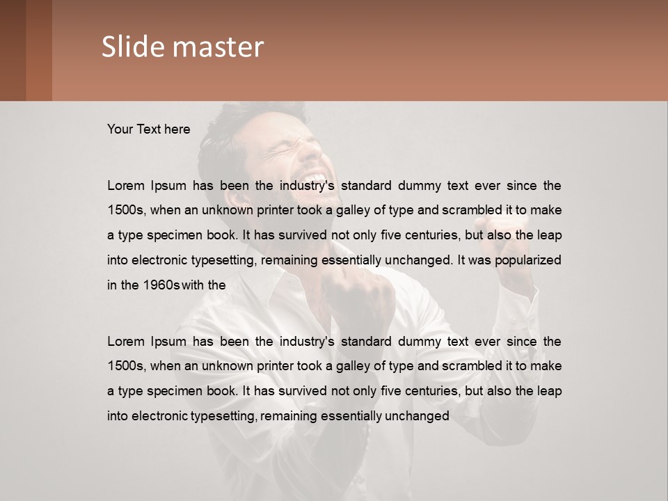 A Man In A White Shirt Is Holding His Fist Up PowerPoint Template