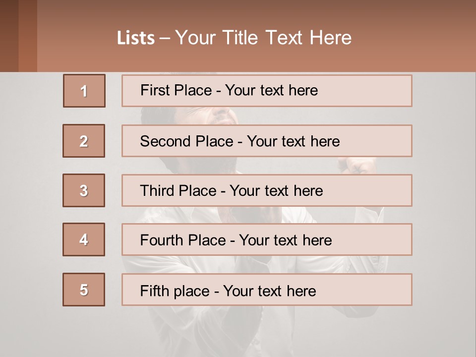 A Man In A White Shirt Is Holding His Fist Up PowerPoint Template