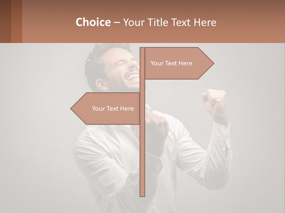 A Man In A White Shirt Is Holding His Fist Up PowerPoint Template