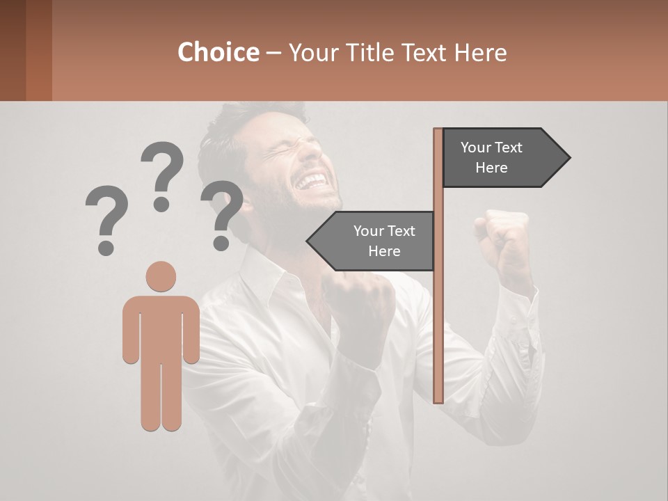 A Man In A White Shirt Is Holding His Fist Up PowerPoint Template