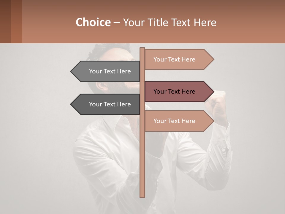 A Man In A White Shirt Is Holding His Fist Up PowerPoint Template