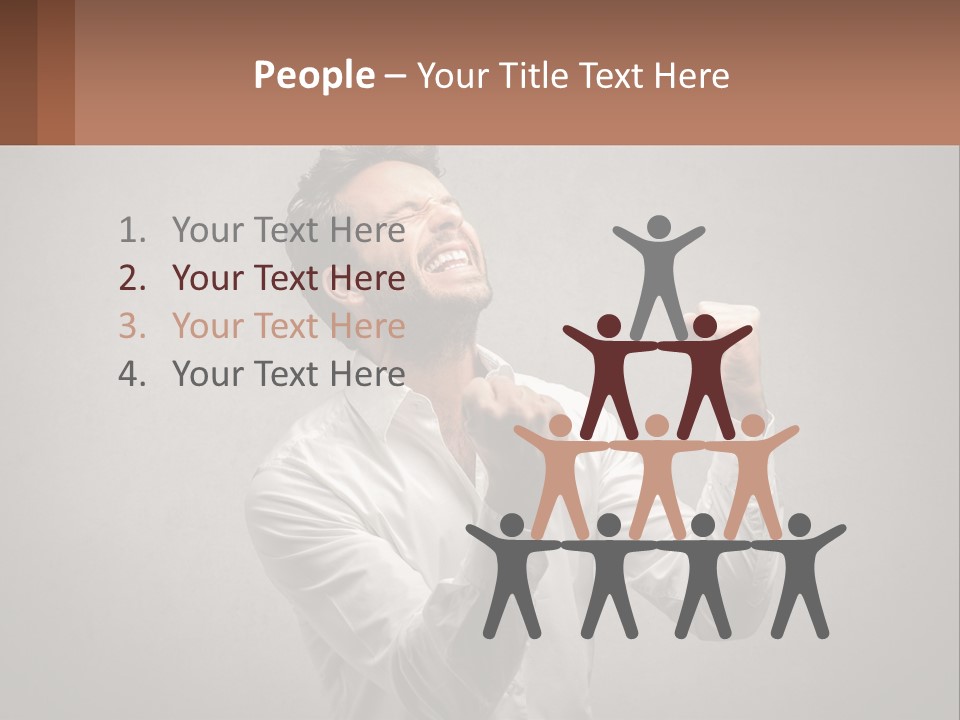 A Man In A White Shirt Is Holding His Fist Up PowerPoint Template