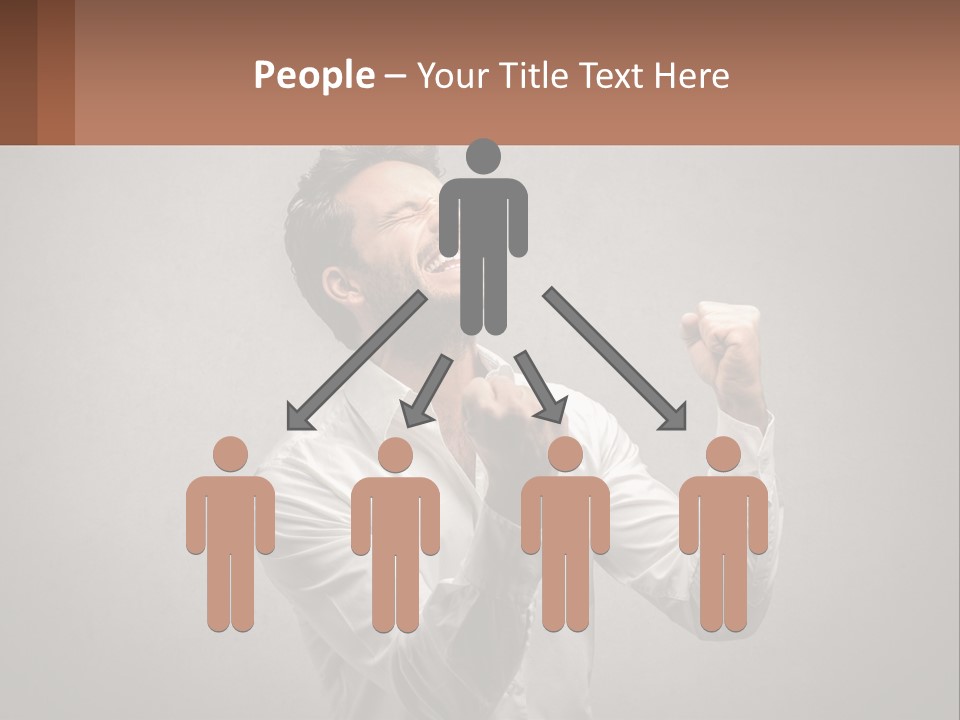 A Man In A White Shirt Is Holding His Fist Up PowerPoint Template