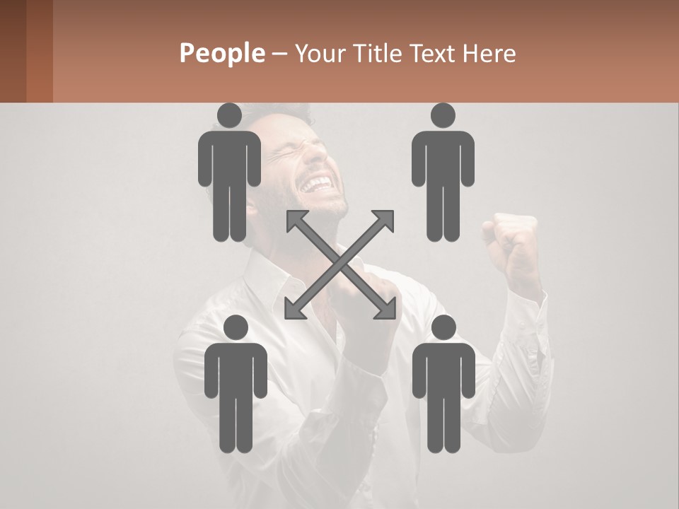 A Man In A White Shirt Is Holding His Fist Up PowerPoint Template