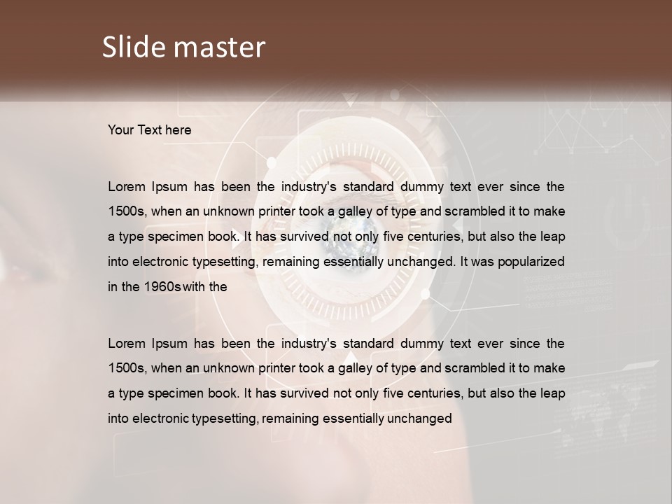 A Man's Eye Is Shown With The Words Name Of Presentation On It PowerPoint Template