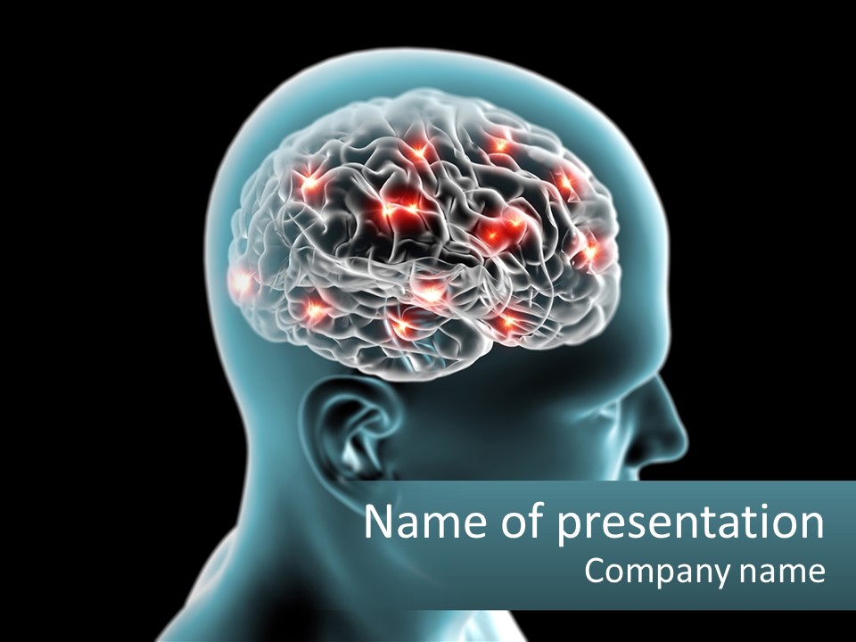 A Man's Head With The Brain Highlighted In Red PowerPoint Template