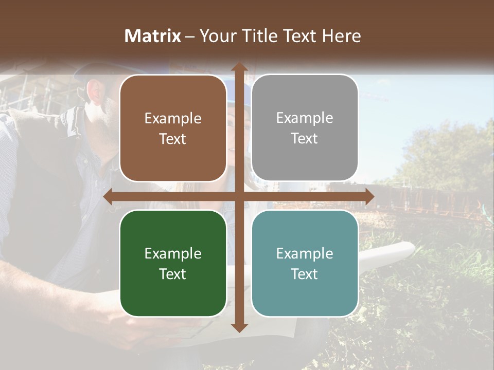 A Man And A Woman In Hardhats Looking At A Blueprint PowerPoint Template