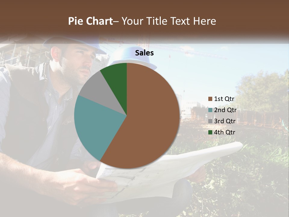 A Man And A Woman In Hardhats Looking At A Blueprint PowerPoint Template