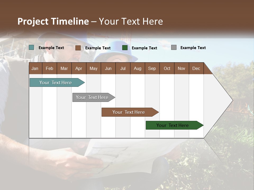 A Man And A Woman In Hardhats Looking At A Blueprint PowerPoint Template