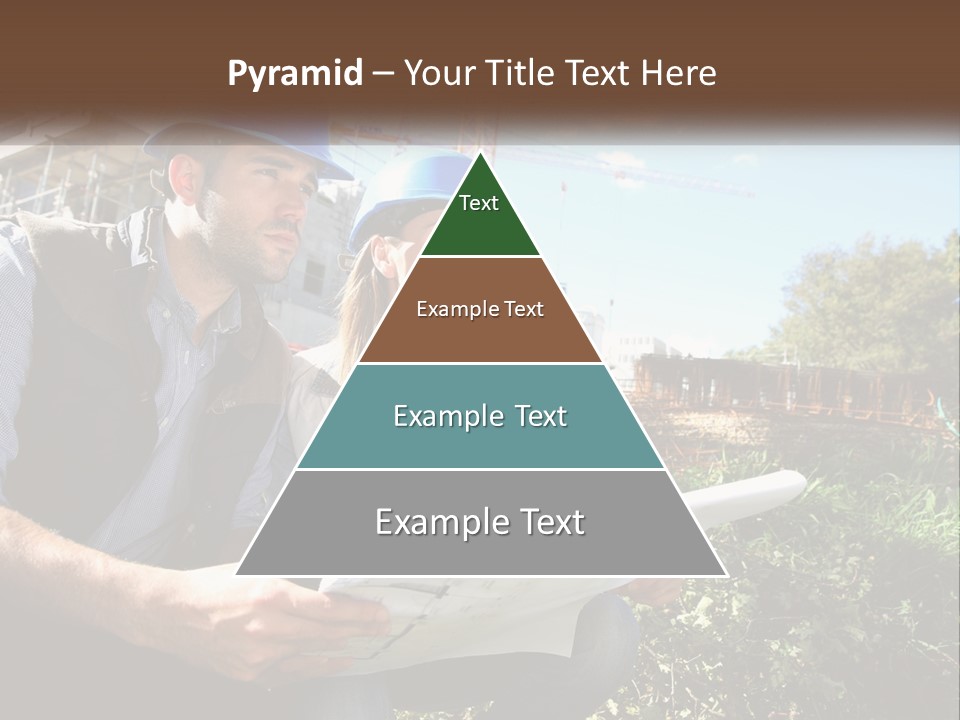 A Man And A Woman In Hardhats Looking At A Blueprint PowerPoint Template