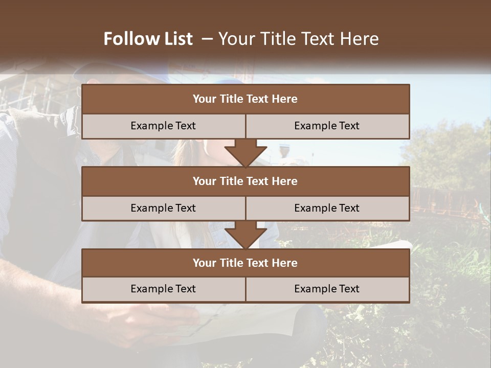 A Man And A Woman In Hardhats Looking At A Blueprint PowerPoint Template