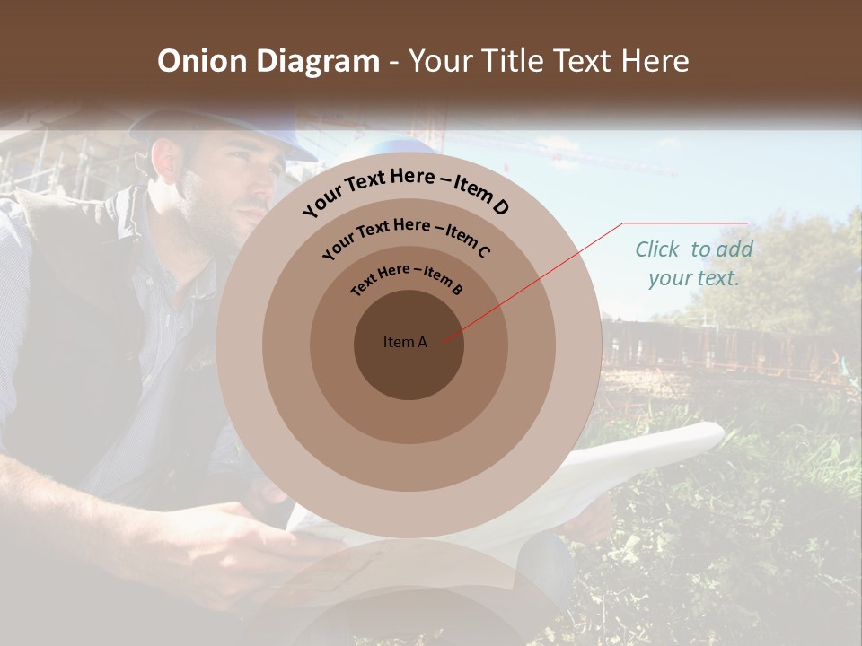 A Man And A Woman In Hardhats Looking At A Blueprint PowerPoint Template