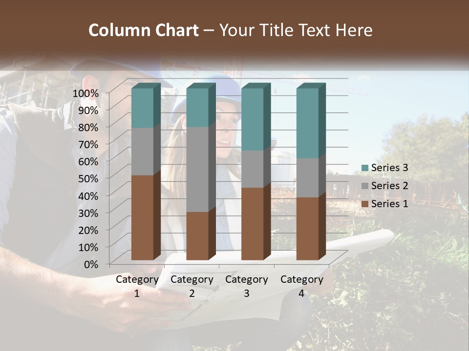 A Man And A Woman In Hardhats Looking At A Blueprint PowerPoint Template