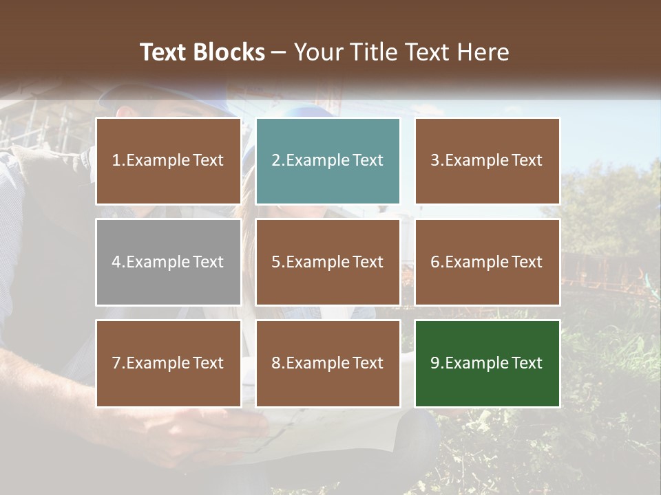 A Man And A Woman In Hardhats Looking At A Blueprint PowerPoint Template