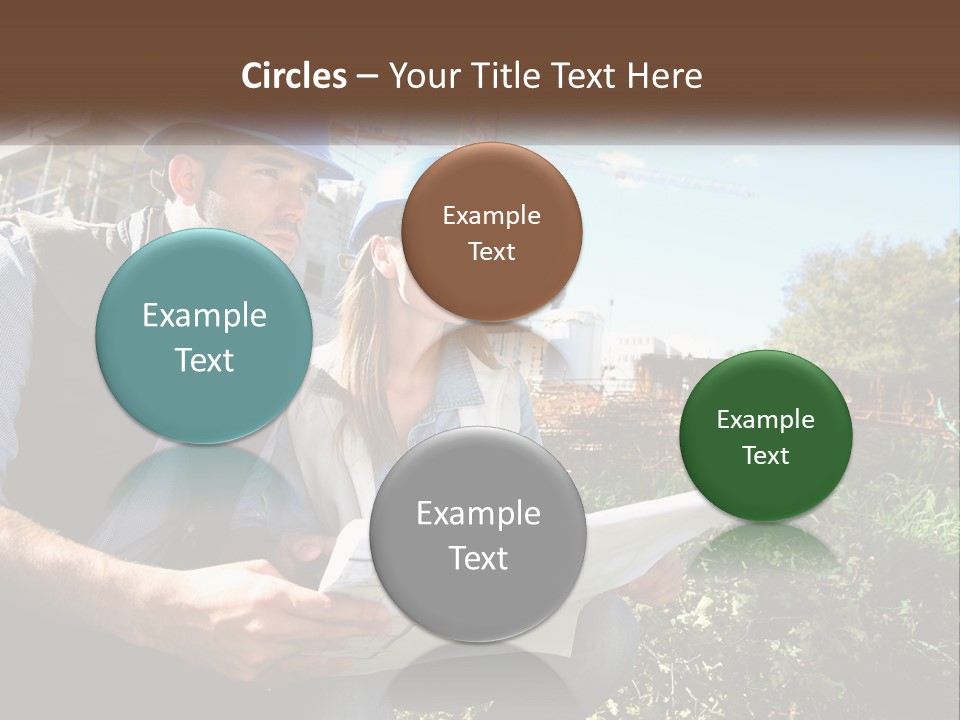 A Man And A Woman In Hardhats Looking At A Blueprint PowerPoint Template