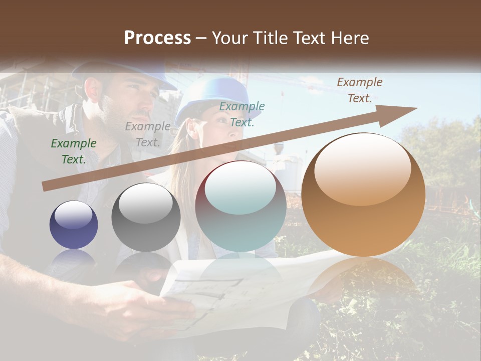 A Man And A Woman In Hardhats Looking At A Blueprint PowerPoint Template