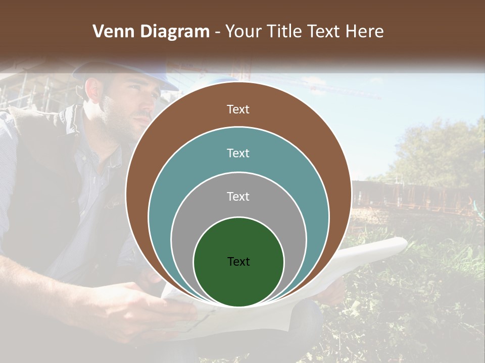 A Man And A Woman In Hardhats Looking At A Blueprint PowerPoint Template