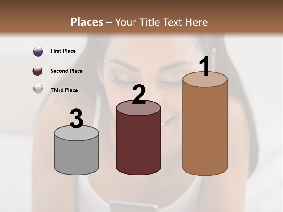 A Woman Laying In Bed Looking At Her Cell Phone PowerPoint Template