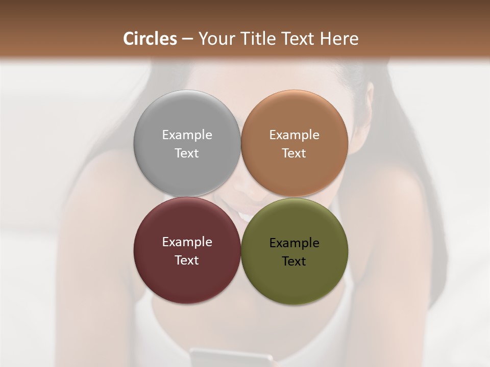 A Woman Laying In Bed Looking At Her Cell Phone PowerPoint Template