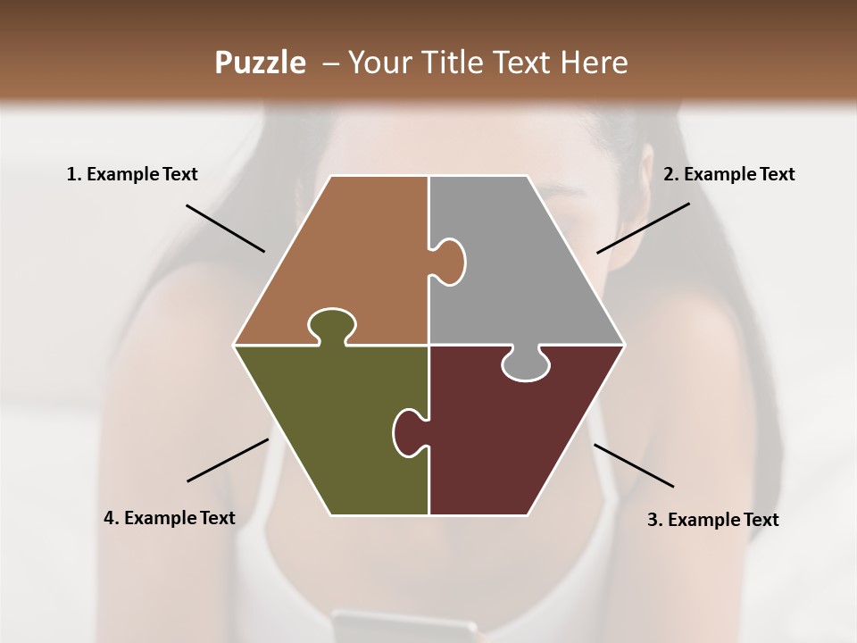 A Woman Laying In Bed Looking At Her Cell Phone PowerPoint Template