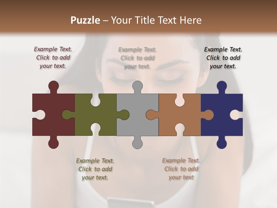 A Woman Laying In Bed Looking At Her Cell Phone PowerPoint Template