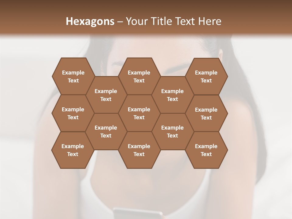 A Woman Laying In Bed Looking At Her Cell Phone PowerPoint Template