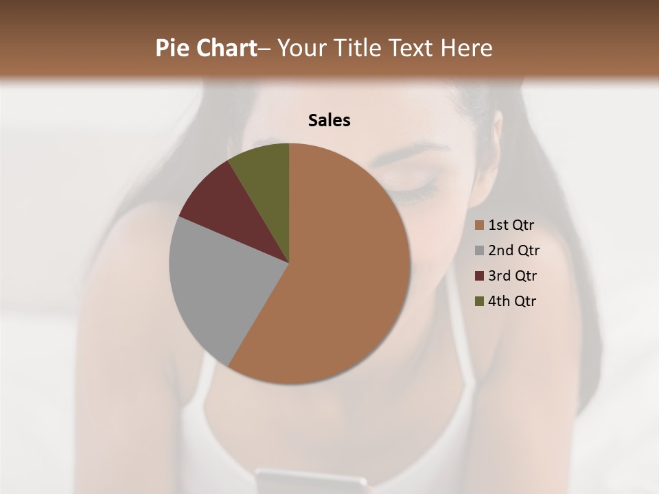 A Woman Laying In Bed Looking At Her Cell Phone PowerPoint Template