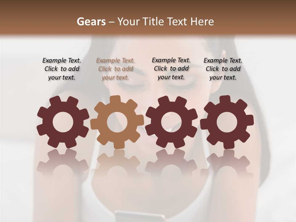 A Woman Laying In Bed Looking At Her Cell Phone PowerPoint Template