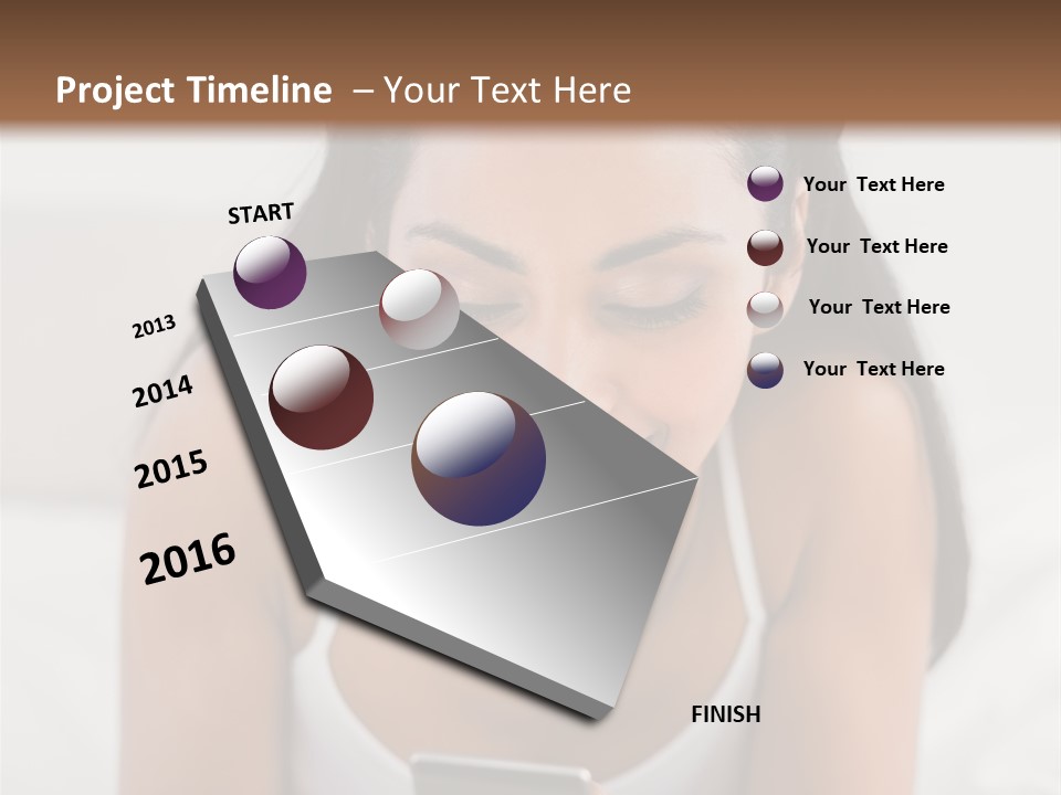 A Woman Laying In Bed Looking At Her Cell Phone PowerPoint Template