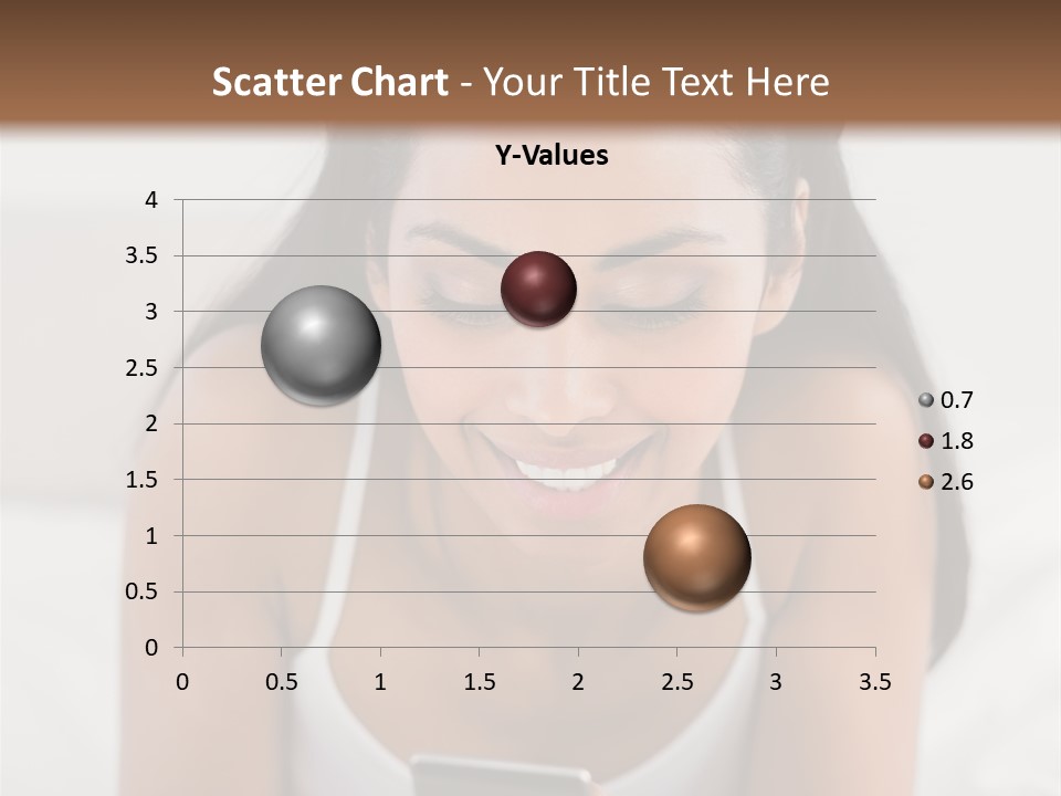A Woman Laying In Bed Looking At Her Cell Phone PowerPoint Template