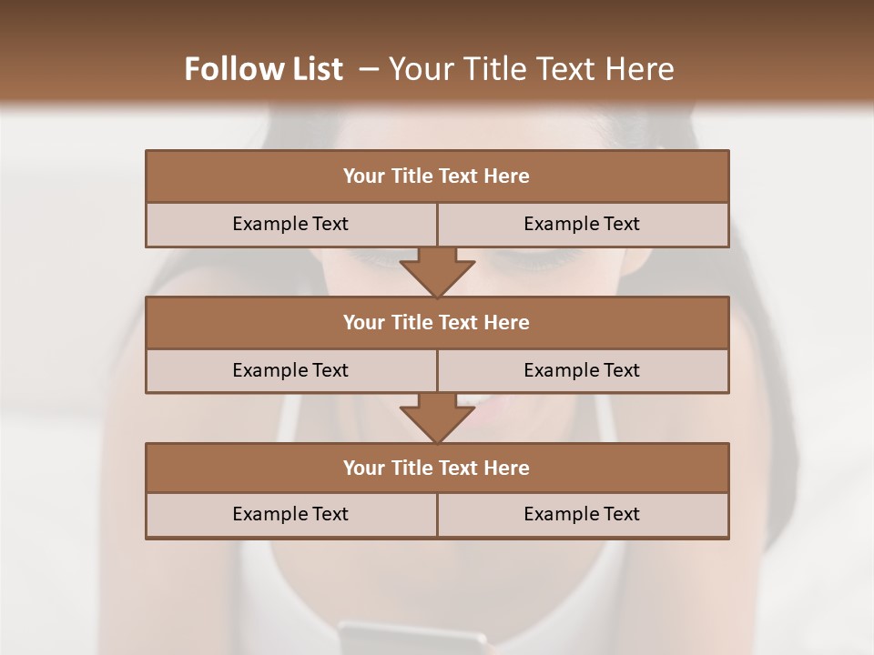 A Woman Laying In Bed Looking At Her Cell Phone PowerPoint Template