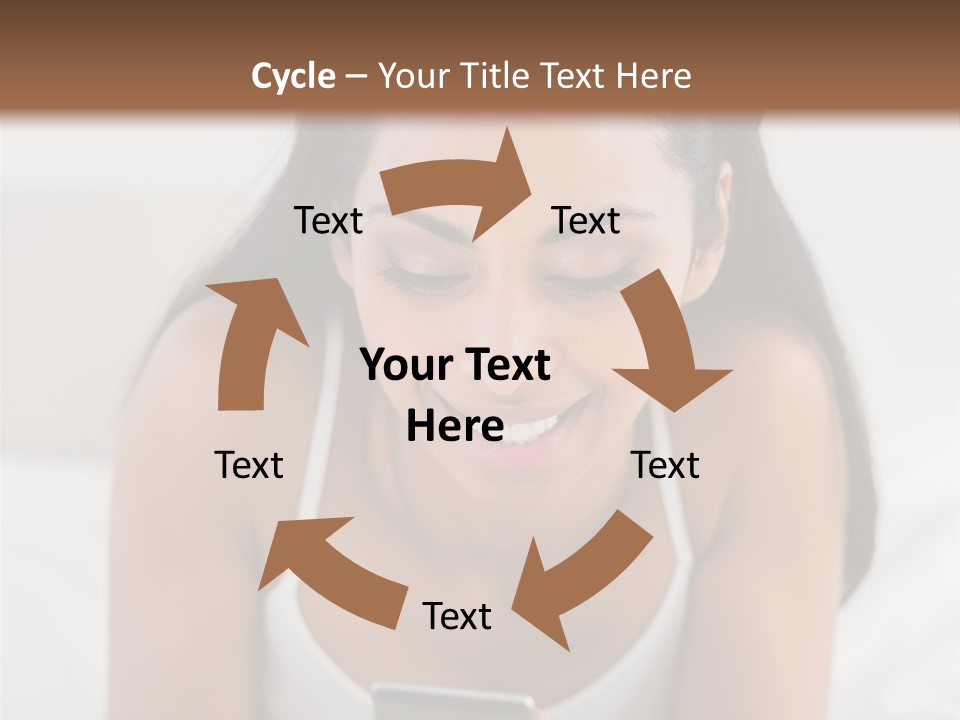 A Woman Laying In Bed Looking At Her Cell Phone PowerPoint Template