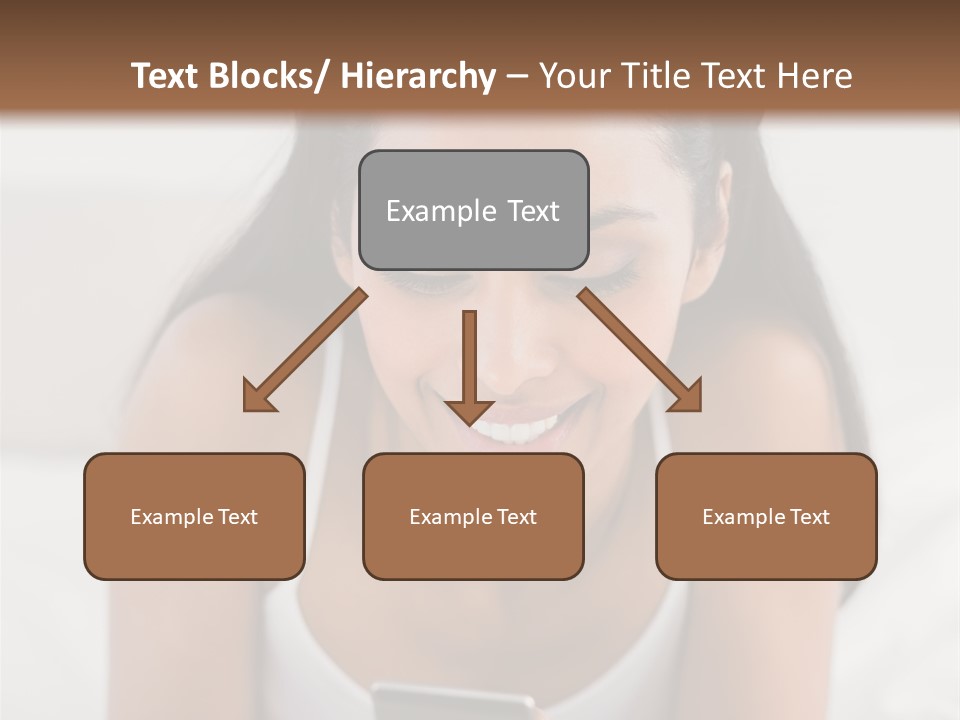 A Woman Laying In Bed Looking At Her Cell Phone PowerPoint Template