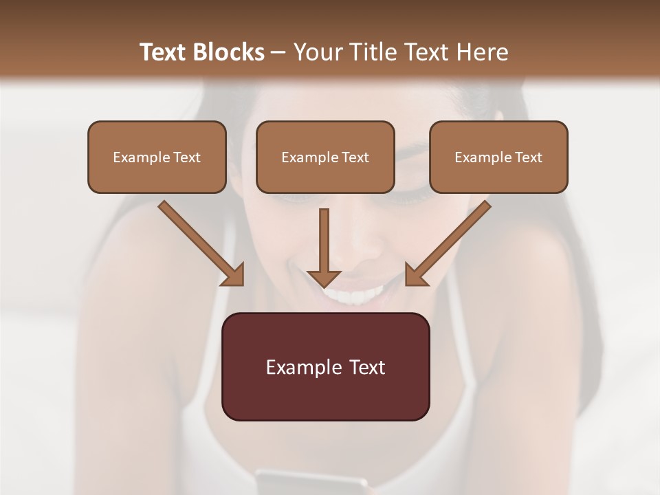 A Woman Laying In Bed Looking At Her Cell Phone PowerPoint Template