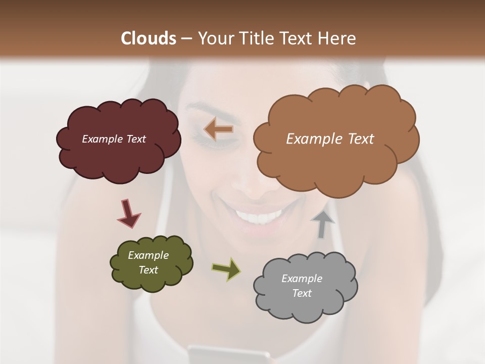 A Woman Laying In Bed Looking At Her Cell Phone PowerPoint Template