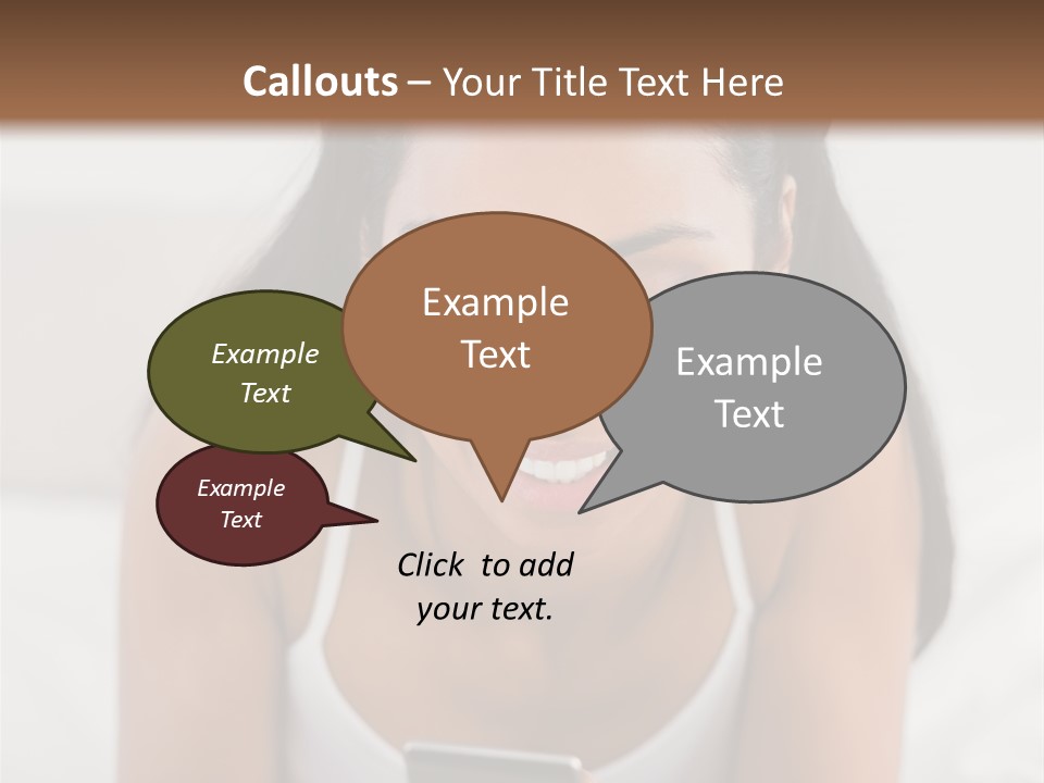 A Woman Laying In Bed Looking At Her Cell Phone PowerPoint Template