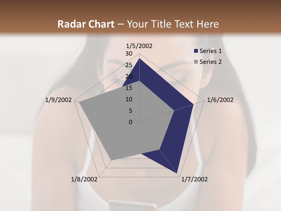 A Woman Laying In Bed Looking At Her Cell Phone PowerPoint Template
