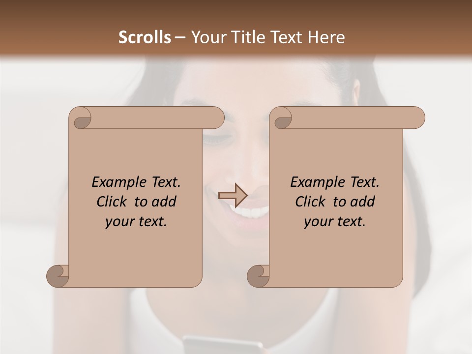 A Woman Laying In Bed Looking At Her Cell Phone PowerPoint Template