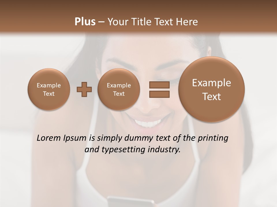 A Woman Laying In Bed Looking At Her Cell Phone PowerPoint Template