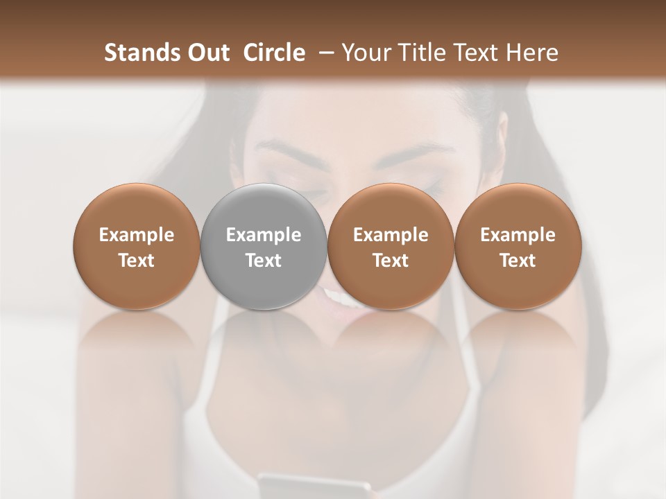 A Woman Laying In Bed Looking At Her Cell Phone PowerPoint Template