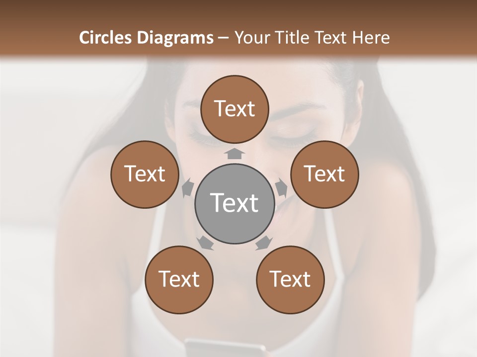 A Woman Laying In Bed Looking At Her Cell Phone PowerPoint Template