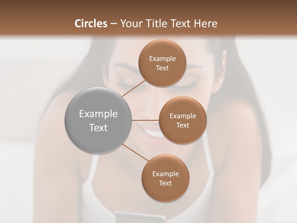 A Woman Laying In Bed Looking At Her Cell Phone PowerPoint Template