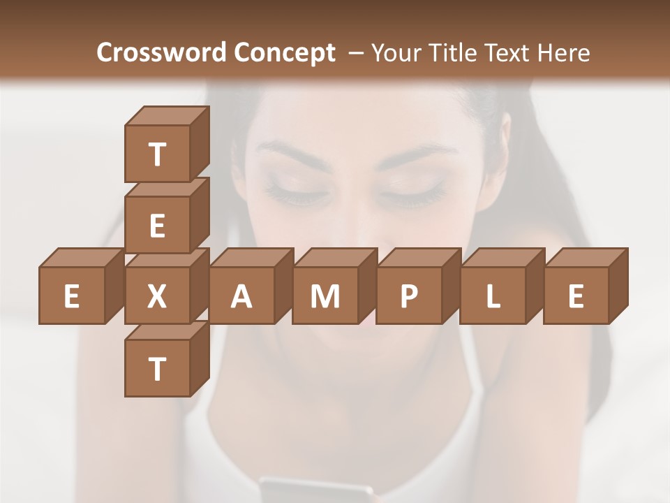 A Woman Laying In Bed Looking At Her Cell Phone PowerPoint Template