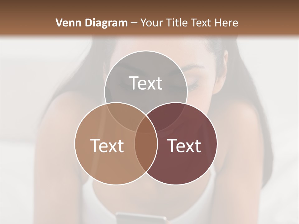 A Woman Laying In Bed Looking At Her Cell Phone PowerPoint Template