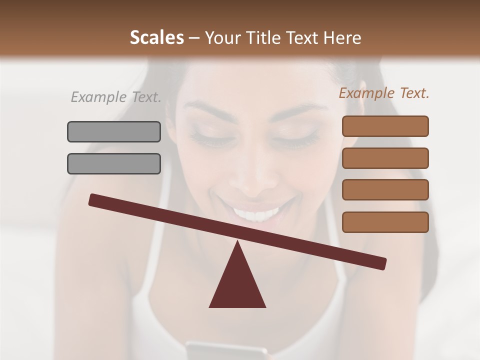 A Woman Laying In Bed Looking At Her Cell Phone PowerPoint Template