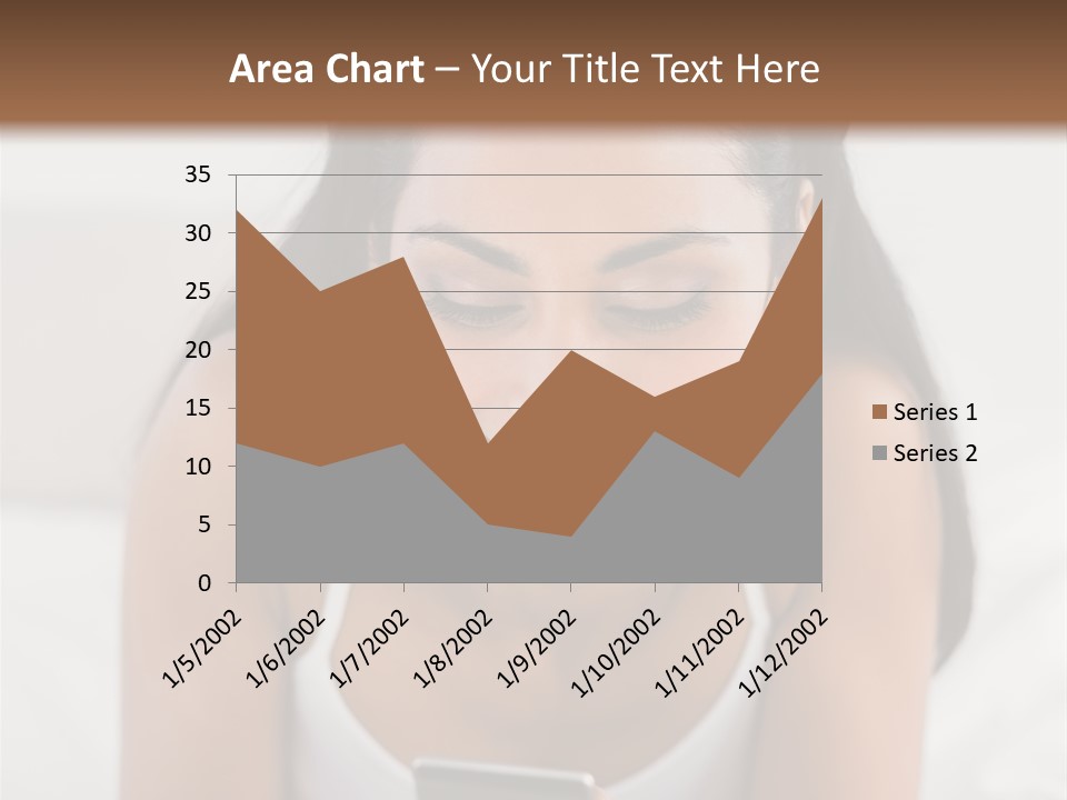 A Woman Laying In Bed Looking At Her Cell Phone PowerPoint Template
